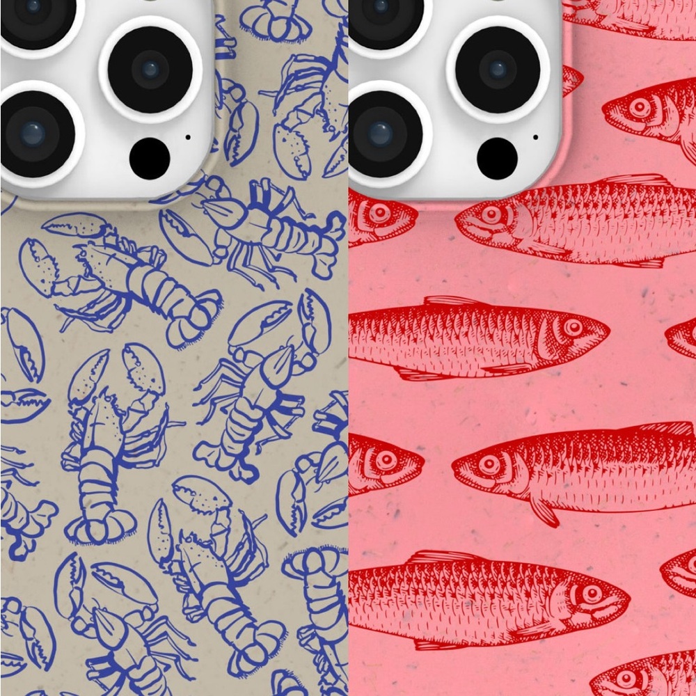 Plea Blue Lobster and Red Fish (sardine) iPhone Case